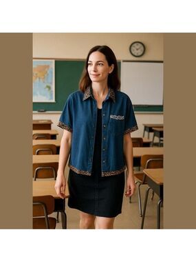 Vintage Blue Denim Shirt with Leopard and zebra Trim • Jean shirt • Jean jacket